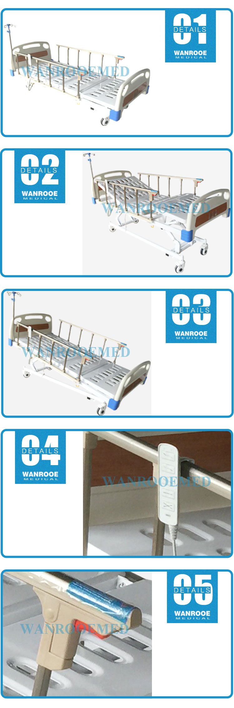Metal Medical Bed, Hospital Metal Bed, Electric Medical Bed, 5 Function Electric Bed, Hospital Bed With Wheels